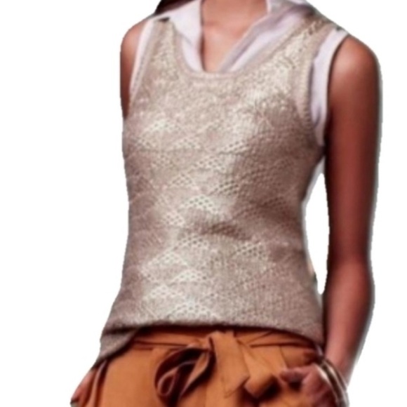 Anthropologie Moth Sana Knit Silver Metallic Sweater Tank - Picture 2 of 7